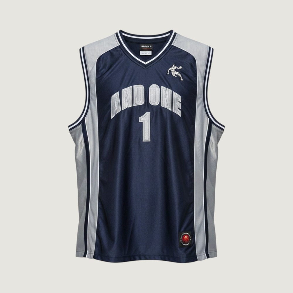 Vintage AND1 Basketball Jersey Mens XXL Navy Silver Mesh Streetball Shirt No 1